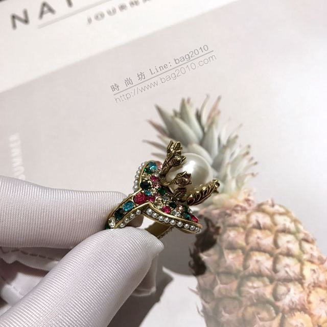GUCCi飾品 古馳女戒指 Gucci彩鑽珍珠戒指  zgbq1194